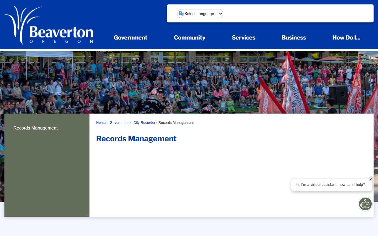 Beaverton Records Management page for requesting recent bookings