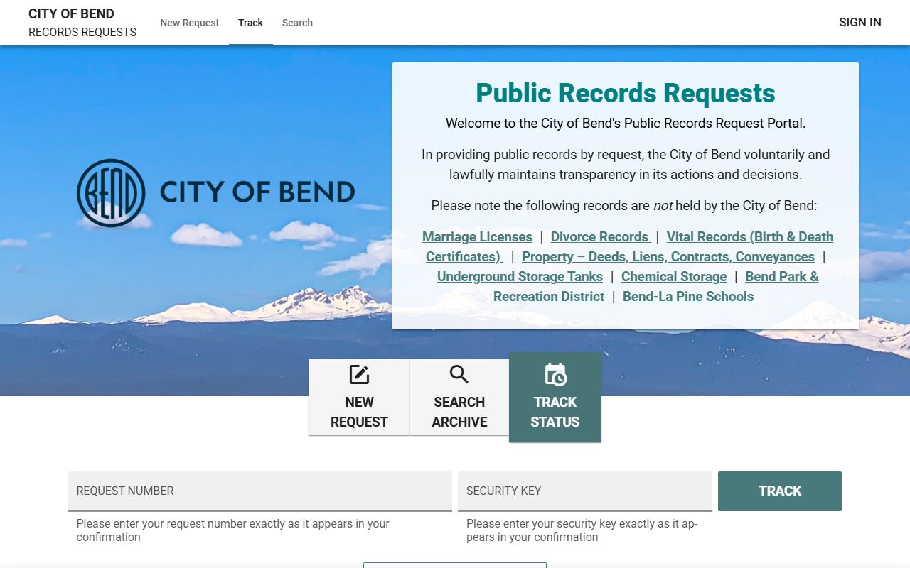 Bend JustFOIA public records portal for booking and arrest record requests