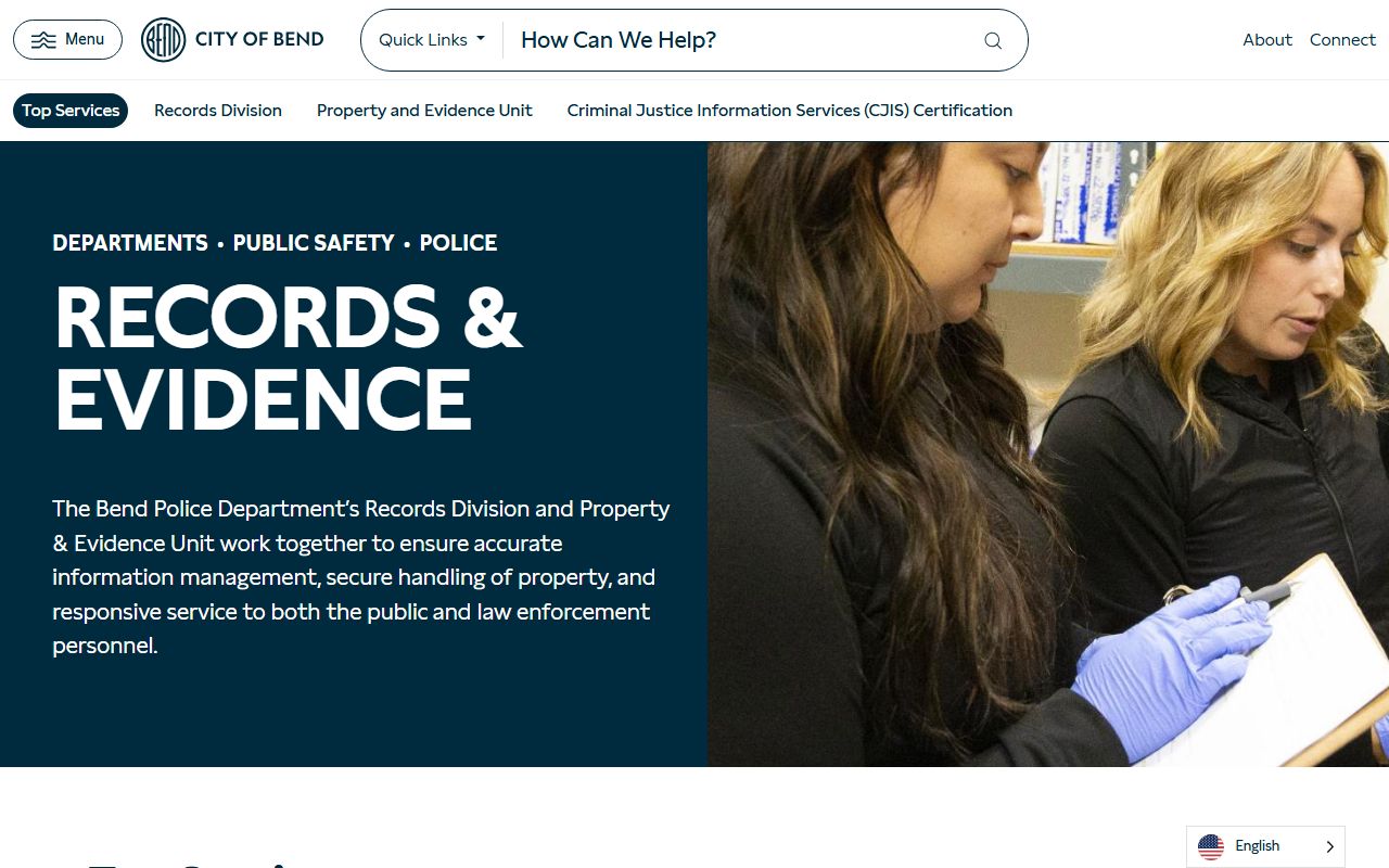 Bend Police records and evidence division for booking record access