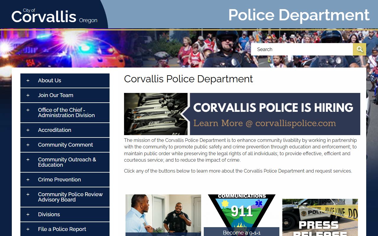 Corvallis Police Department page for recent bookings information
