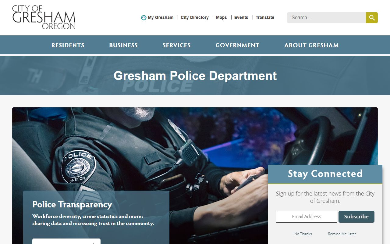 Gresham Police Department page for recent bookings and arrest records