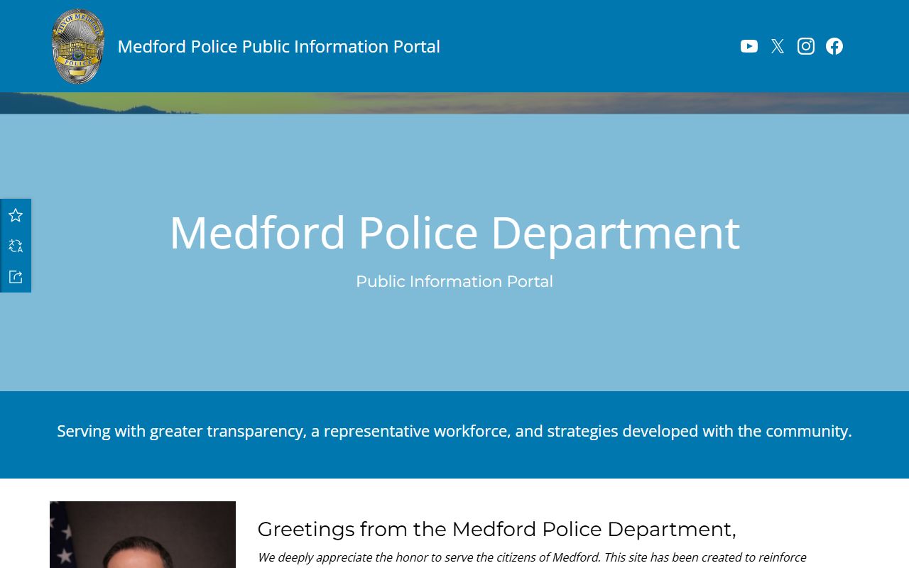 Medford Police data website for viewing recent bookings information