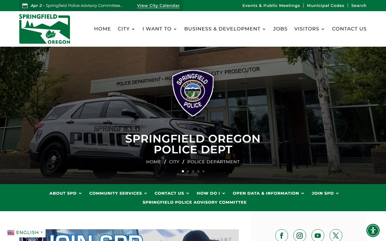 Springfield Police main page with links to recent bookings resources
