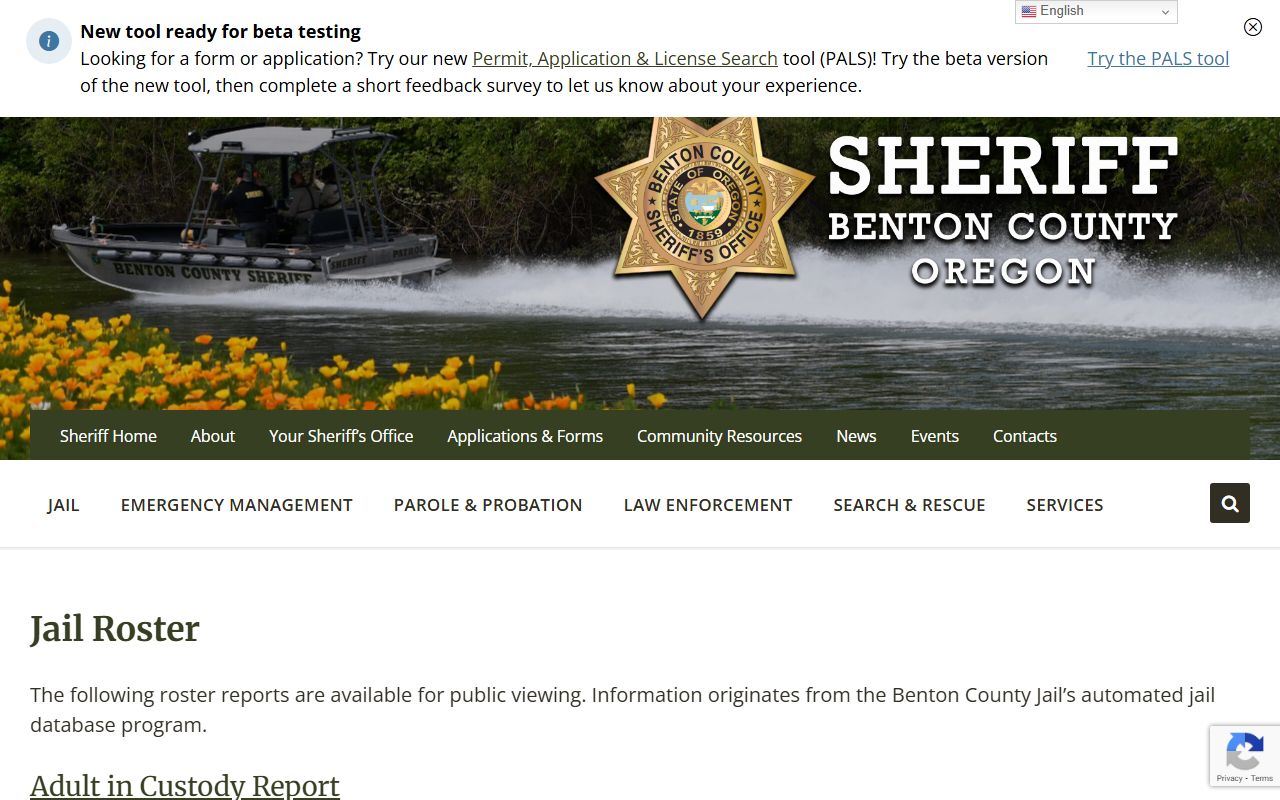 Benton County jail roster recent bookings page