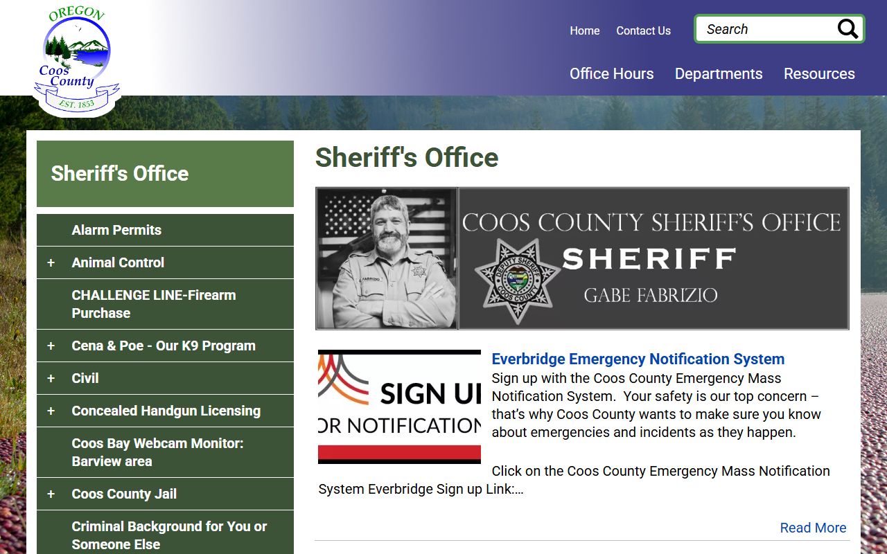 Coos County Sheriff office website for recent bookings information