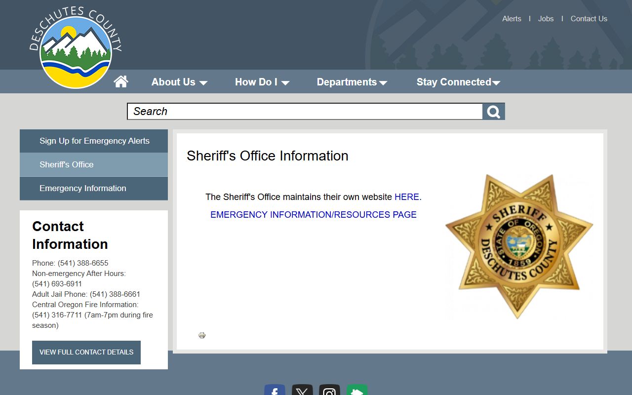Deschutes County Sheriff website for recent bookings and jail records