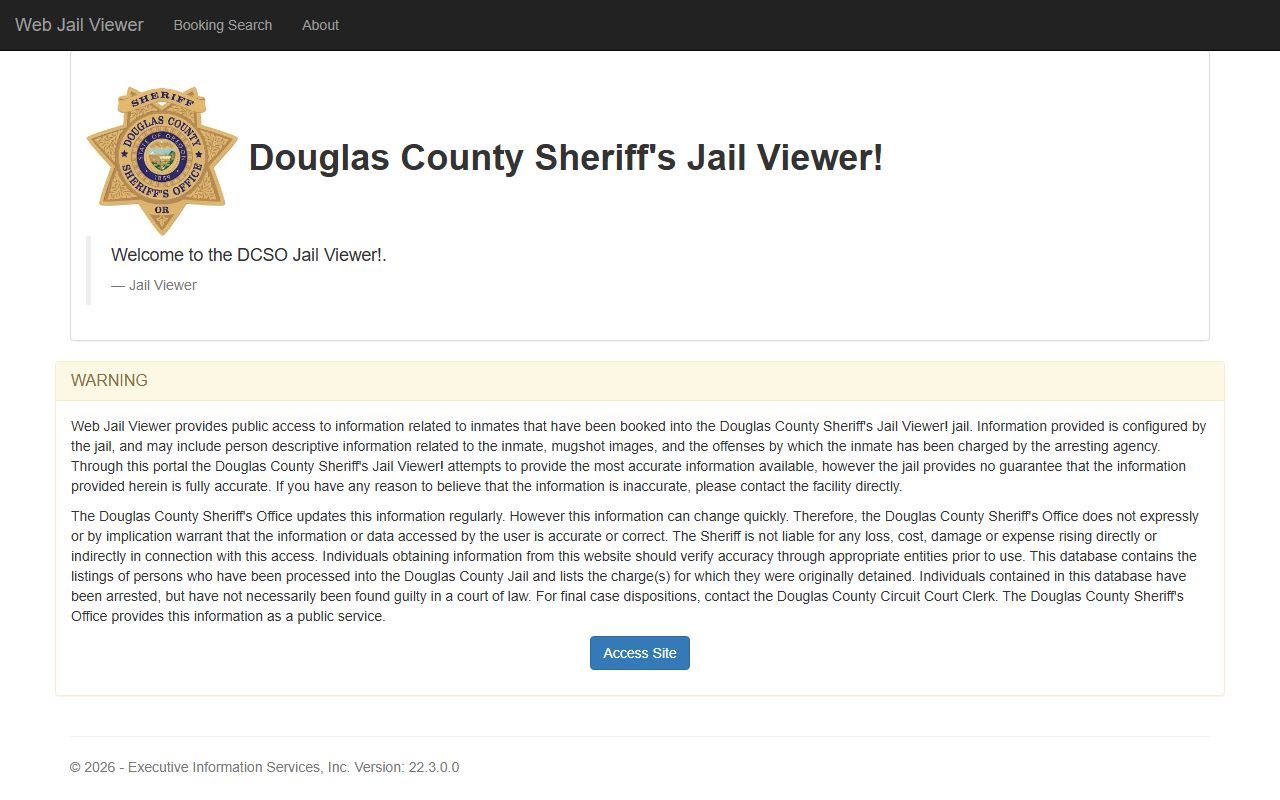 Douglas County Jail Viewer showing recent bookings and inmates in custody