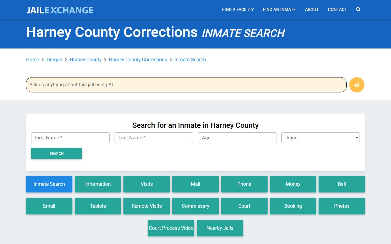 Harney County Sheriff jail information page for Harney County recent bookings