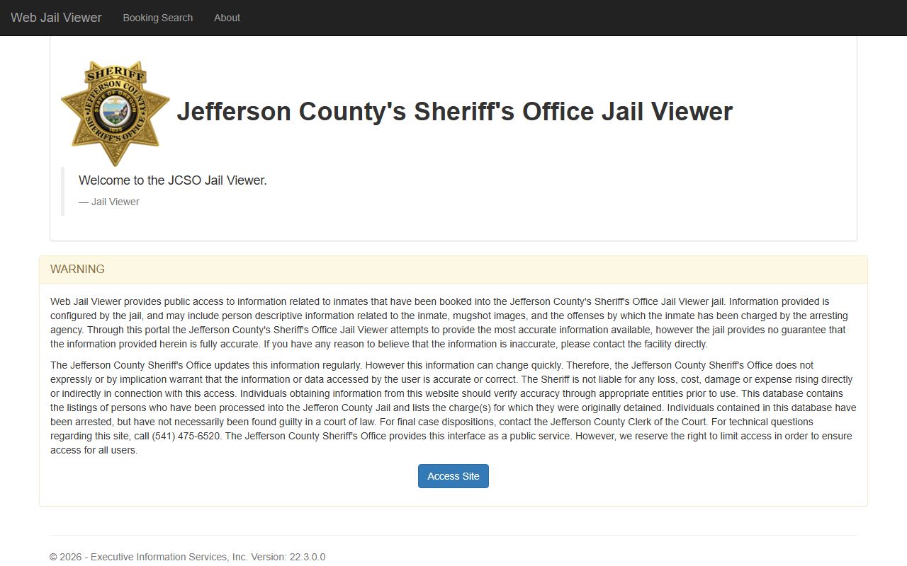 Jefferson County Jail Viewer showing recent bookings and current inmates