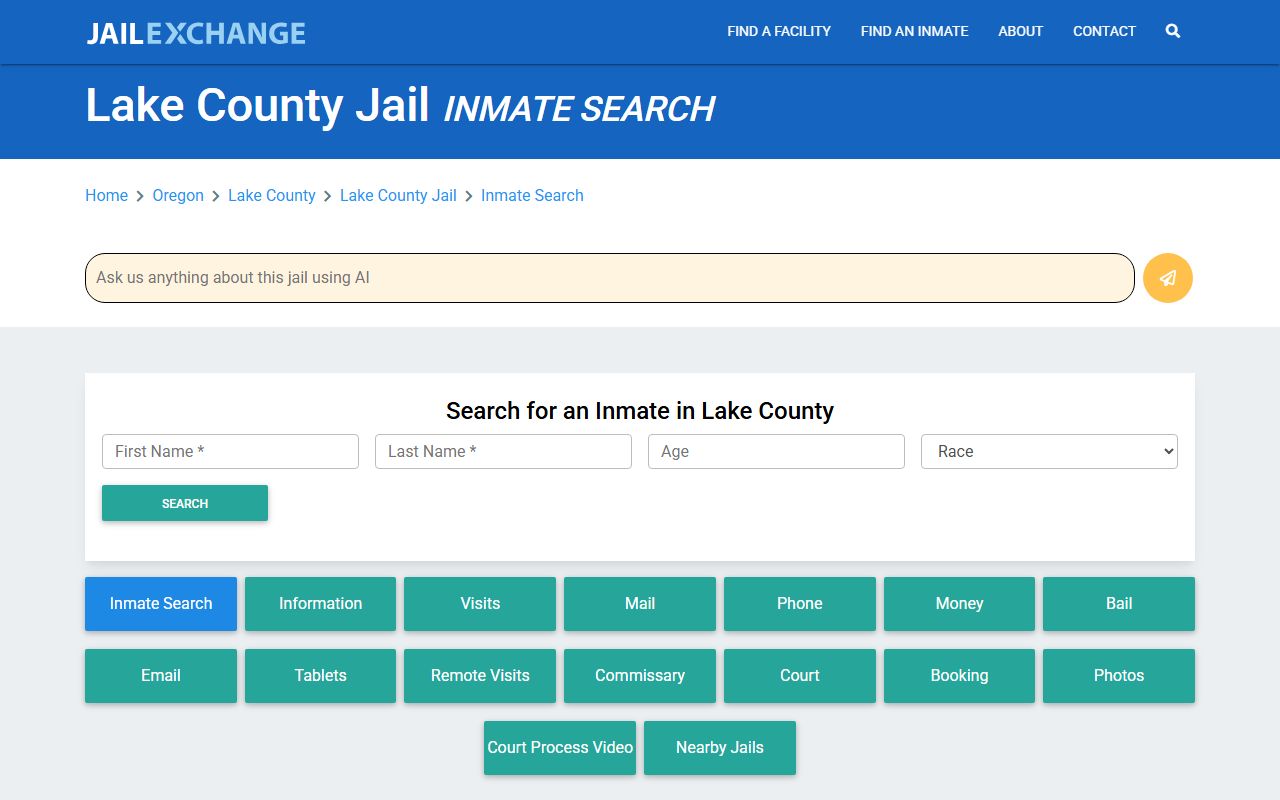 Lake County jail inmate search page for recent bookings