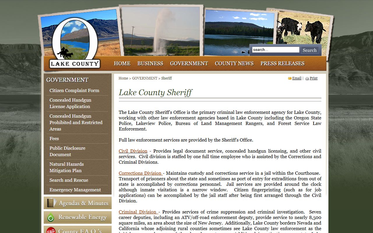 Lake County Sheriff official website for recent bookings and jail information