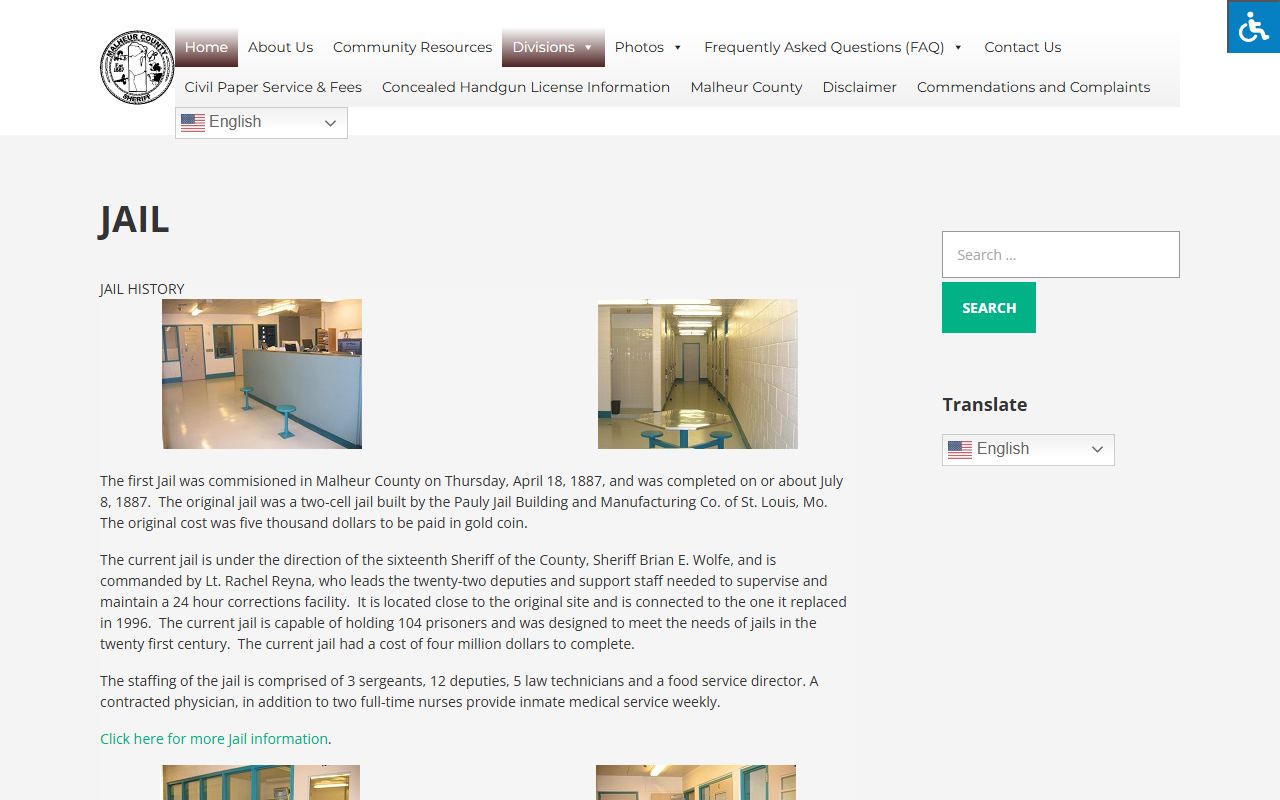 Malheur County Sheriff jail division page for booking information