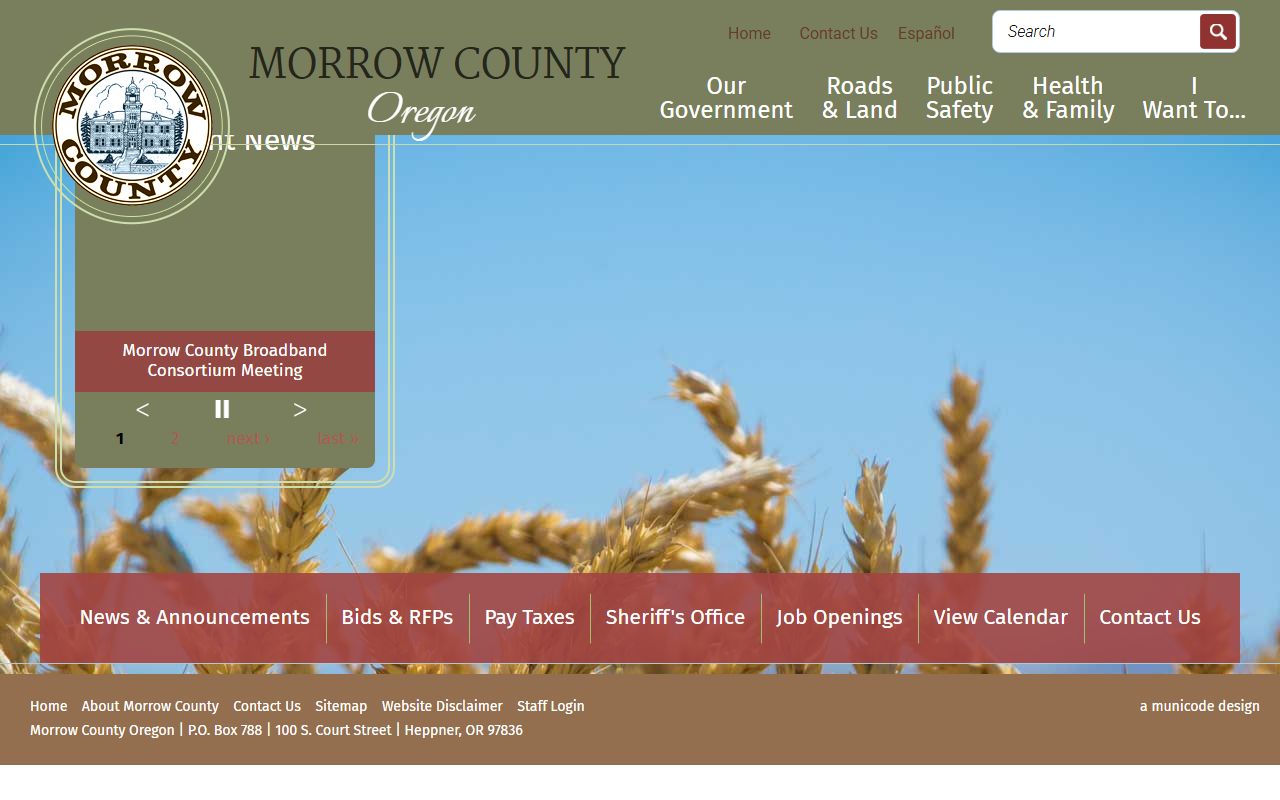 Morrow County Sheriff's Office website for booking and arrest information
