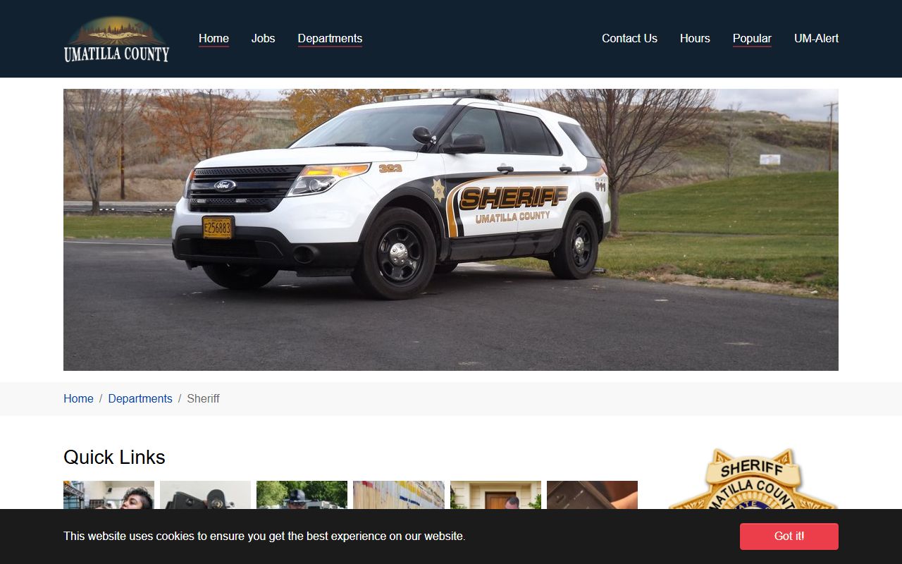 Umatilla County Sheriff's Office website for recent bookings and inmate records