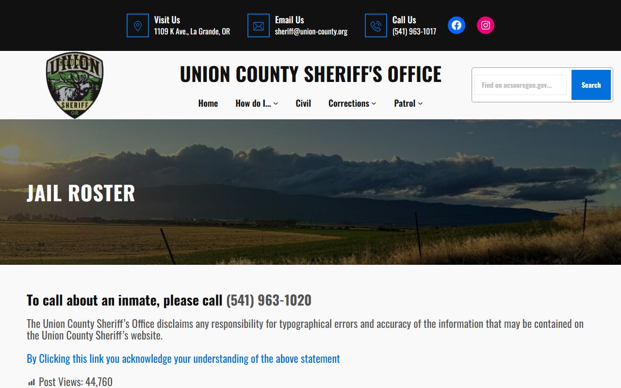 Union County jail roster page showing recent bookings and inmate records