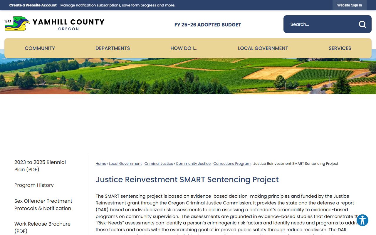 Yamhill County jail page with facility details and contact information