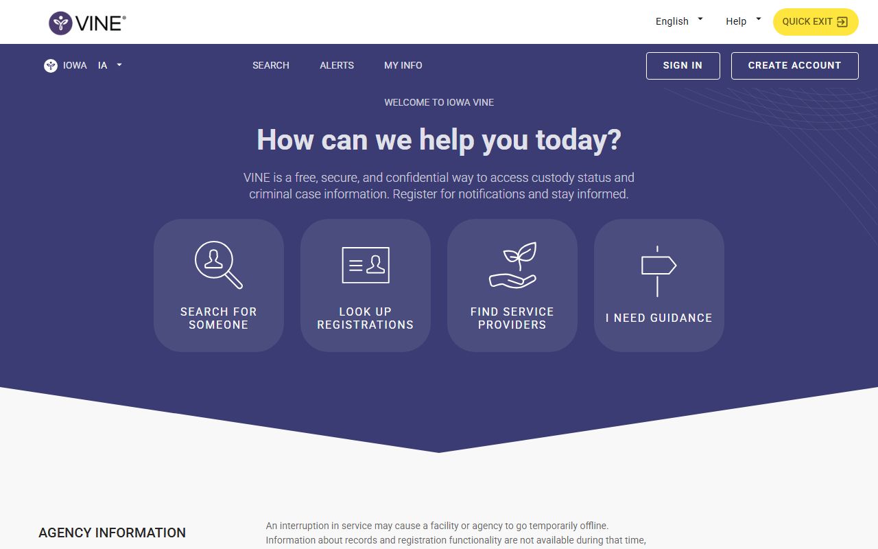 Oregon VINE system for victim notification on recent bookings